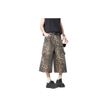 FONDLOOK Denim Shorts Unisex Leopard Print