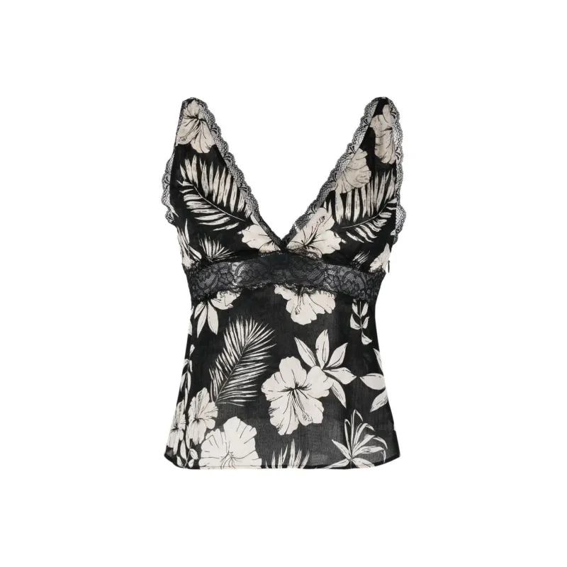 PINKO Floral Printed V Neck Sleeveless Top-0