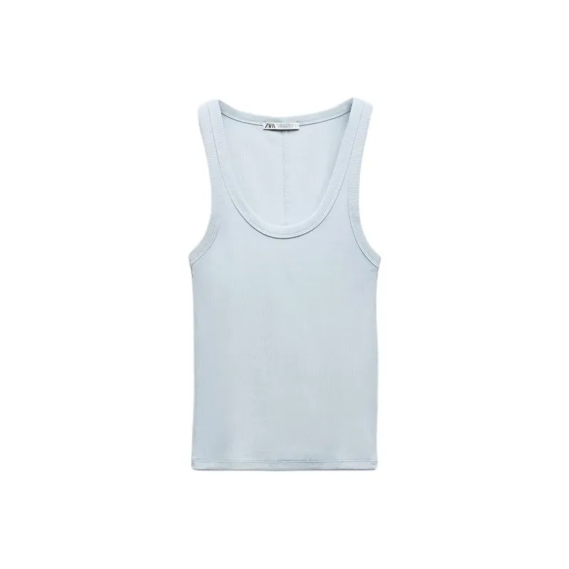 ZARA Tank Tops Women's Light Blue-0