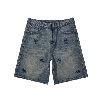 Ghost Mask Denim Shorts Unisex Vintage Blue