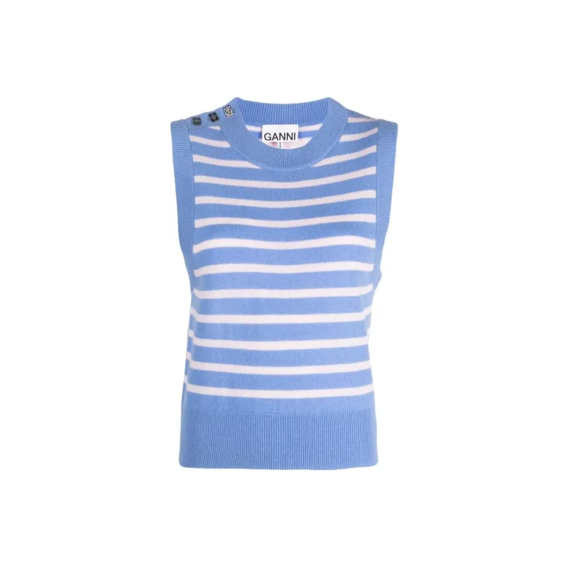 GANNI Crew-neck Striped Knitted Vest-0
