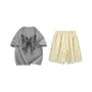 Set (Light Gray Short-Sleeved Shirt+Light Khaki Shorts)