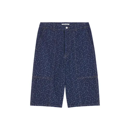 Maison Kitsune Abstract Daisy Printed Knee Length Denim Shorts