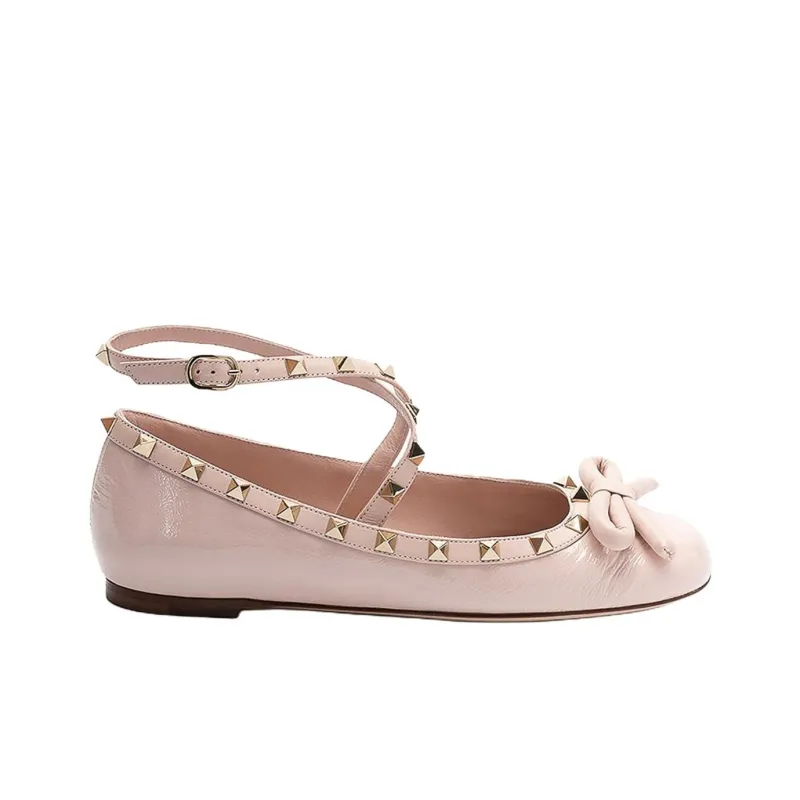 Valentino Garavani Rockstud Bow Detailed Slingback Ballerina Shoes Women's-1