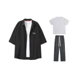 Three-Piece Set (Black Top+T-Shirt+Dark Gray Pants)