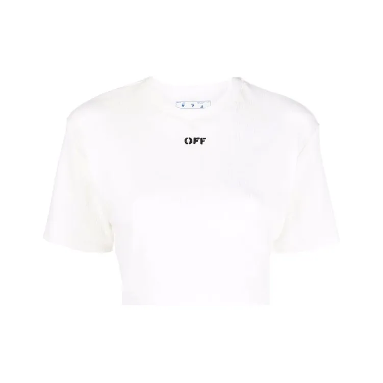 OFF WHITE Off Stamp Ribbed Cropped Tee White/Black-0