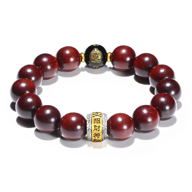 PUTUOSHANWENCHUANG Bloodwood Wooden Bracelets Unisex-5