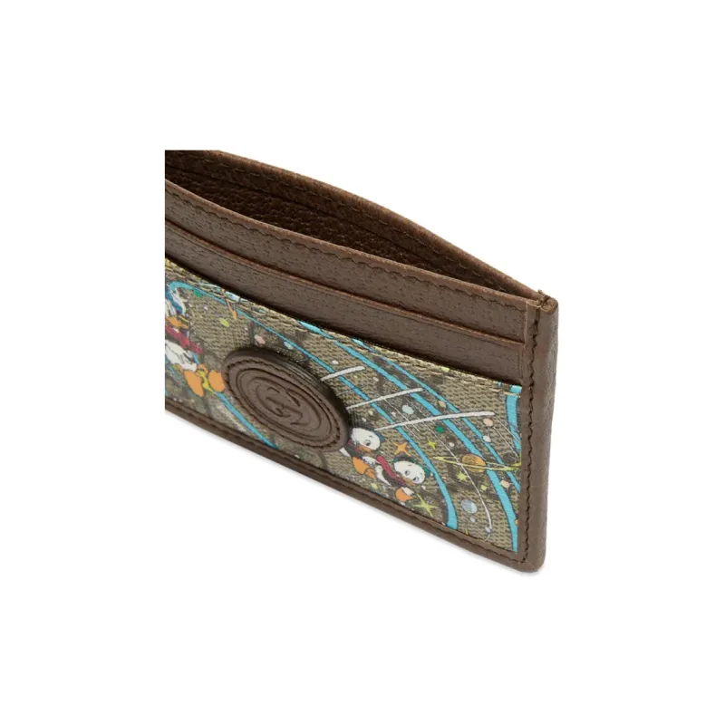 GUCCI Disney Collaboration Leather Logo Canvas With Leather Card Holder Unisex Ebony-6