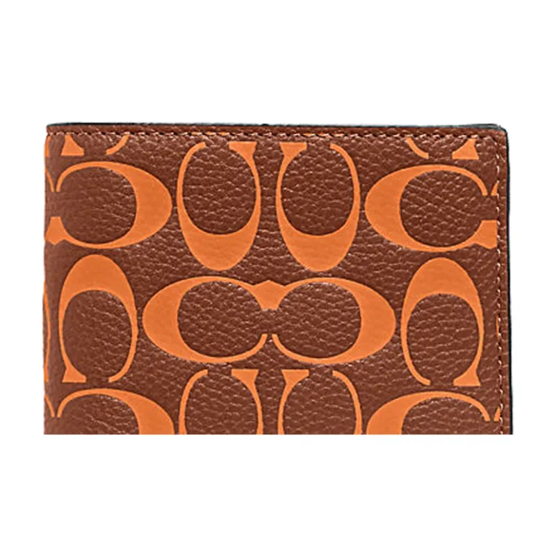 COACH 3 IN 1 Wallet Cow Leather Wallet Mini Men's Orange Monogram-4