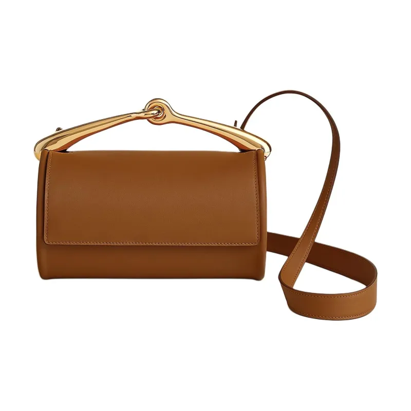 HERMES Maximors Swift Calfskin Cylinder Bag, Shoulder Bag, Crossbody Bag, Handbag Women's 37 Gold Brown-0
