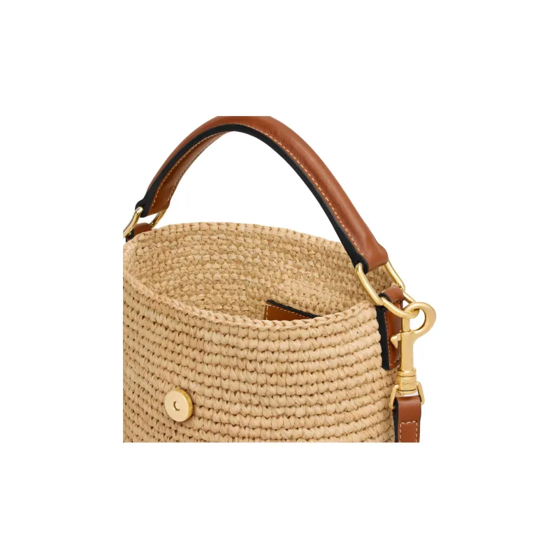CELINE Plant Material With Cow Leather Trim Bucket Bag, Shoulder Bag, Handbag Mini Women's Natural & Tan-3