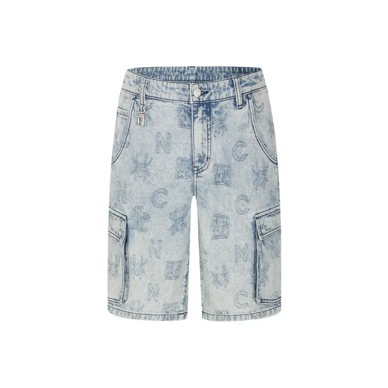 C'N'C Trend Series Denim Shorts Men's Blue Pattern-0