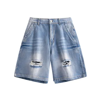 SIMPLE RIMLESS/SRME Denim Shorts Unisex Light Blue