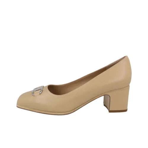 FERRAGAMO Comiso Chunky Heel High Heels 5.7cm Women's Beige