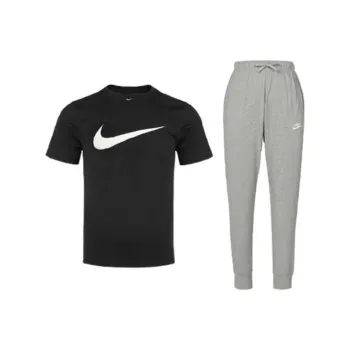 Nike Casual Sportswear Men Set Black Short Sleeved Shirt+Light Gray Pants