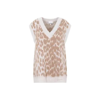 GANNI Leopard Jacquard Knitted Vest