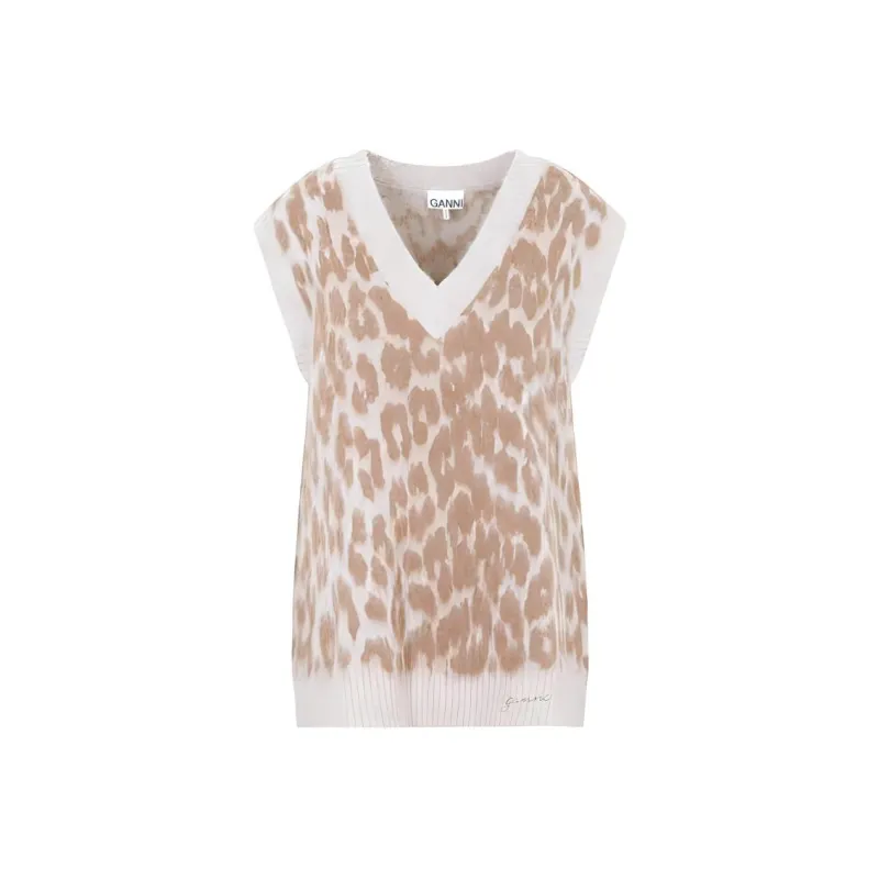 GANNI Leopard Jacquard Knitted Vest-0
