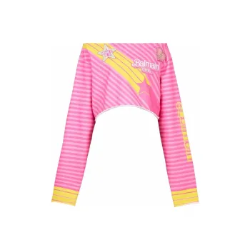 BALMAIN X Barbie Cotton Off The Shoulder Crop Top Pink
