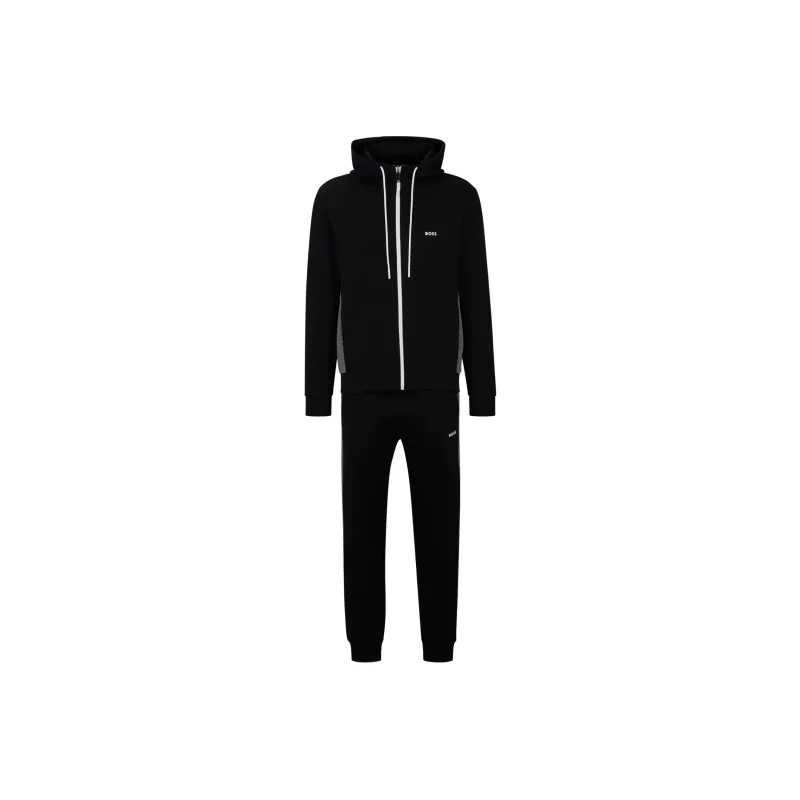 HUGO BOSS FW23 Stretch Cotton Tracksuit With Fabric Contrasts Casual Sportswear Men's Black-0