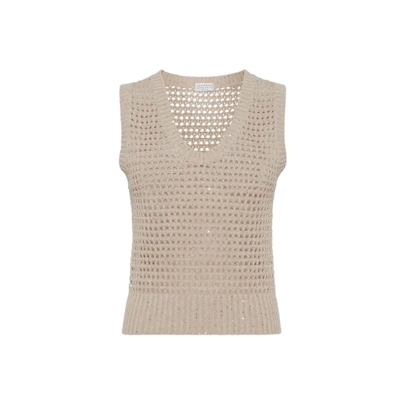 Brunello Cucinelli Sequin Embellished Open Knitted Vest-0