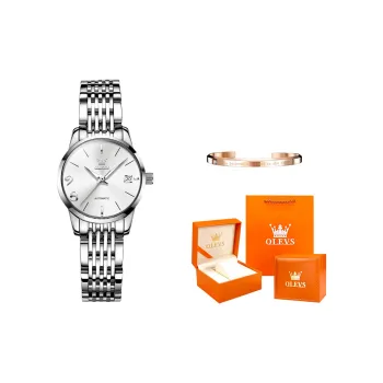 OLEVS Mechanical Movement Stainless Steel Watchband Watch Women's Watch White Dial