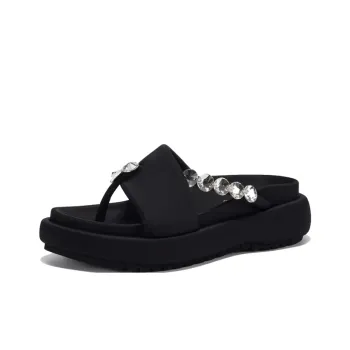 MXGM Rhinestone Abrasion Resistant Slip Resistant Flip Flops Women's Black