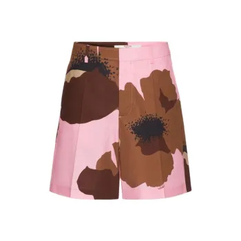 Valentino Flower Portrait-Print Poplin Bermuda Shorts