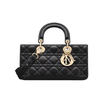 DIOR Lady D Joy Sheepskin Lady Dior Bag, One Shoulder Handbag Medium Size Women's Black
