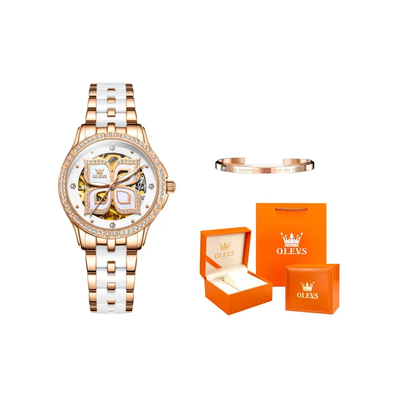 OLEVS Minimalist Series Mechanical Movement Ceramic Strap Watch Women's Watch White Dial-17