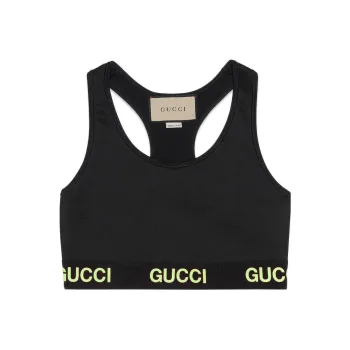 GUCCI Logo Jacquard Crop Top Black Yellow