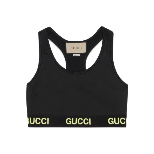 GUCCI Logo Jacquard Crop Top Black Yellow