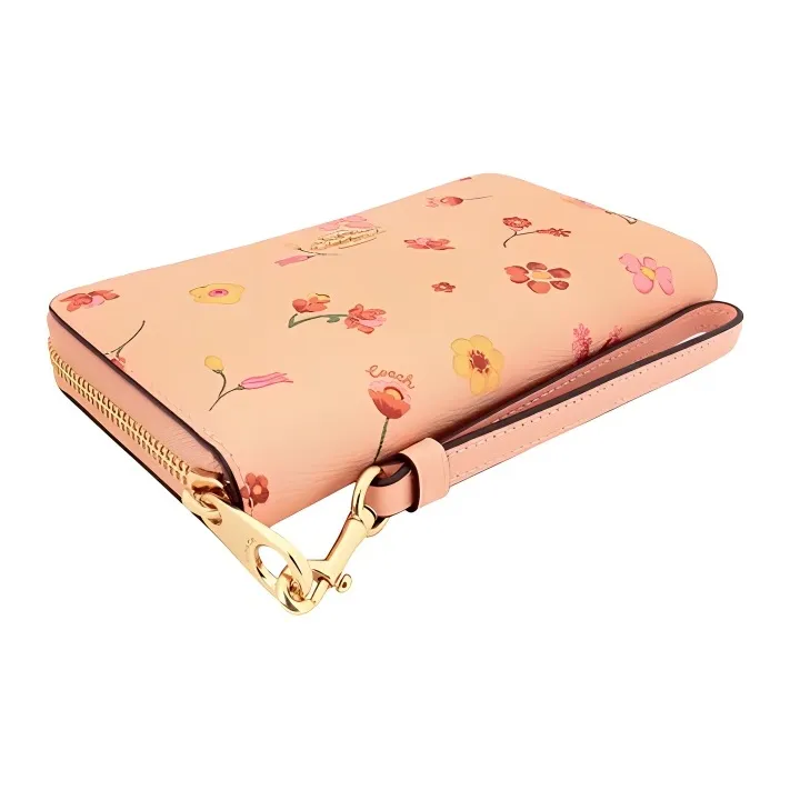 COACH Zip Around Canvas With Leather Wallet Small Size Women's Gold/Faded Blush-2