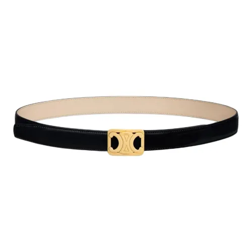 CELINE Calfskin Leather Belts Women's Black 
