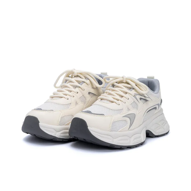 HUANQIU Breathable Coverage Height Increase Low Top Chunky Sneakers Women's Beige Gray-4