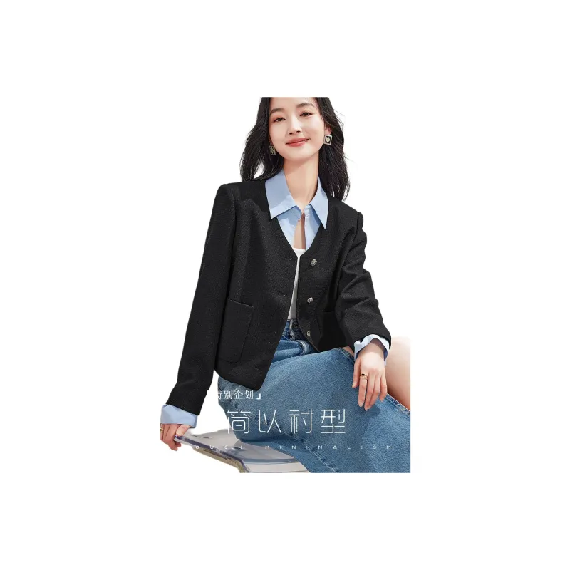 Like The Age Of Water Spring Velvet feel Coat Straight Women's Black-1