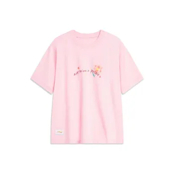 LiNing Sports Life Collection Drop Shoulder Sleeve T Shirt Women's Profit Pink