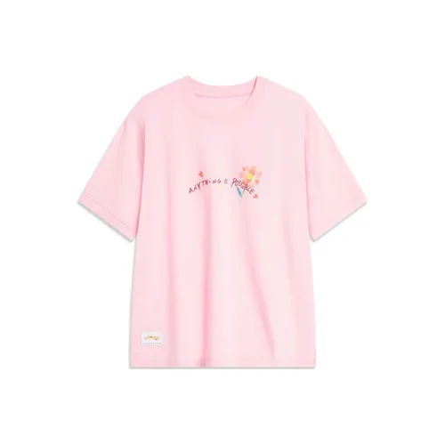LiNing Sports Life Collection Drop Shoulder Sleeve T Shirt Women's Profit Pink