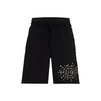 HUGO BOSS Cotton Terry Shorts With Stud Effect Artwork Casual Shorts Men's Black