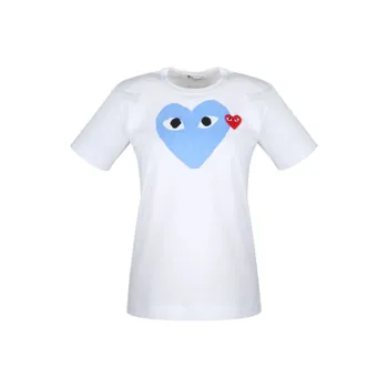 Comme Des Garcons Play Women's Red Emblem Heart T shirt White/Blue