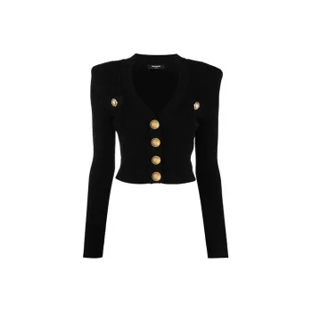 BALMAIN Logo-button Cropped Knitted Cardigan