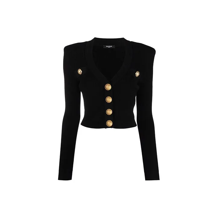BALMAIN Logo-button Cropped Knitted Cardigan-0