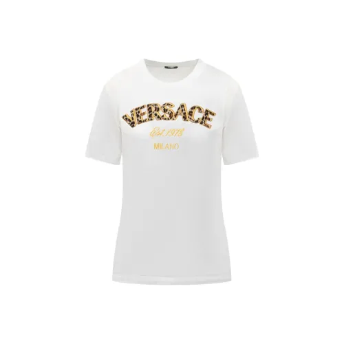 VERSACE Logo Embroidered Crewneck T Shirt