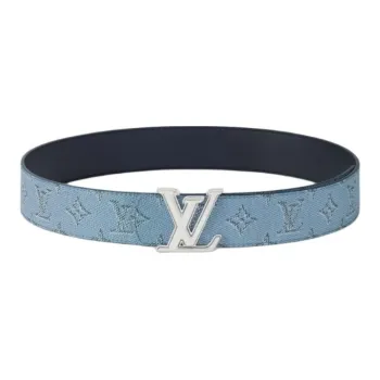 LOUIS VUITTON Leather, Coated Canvas Leather Belts Men's Blue Width 4CM