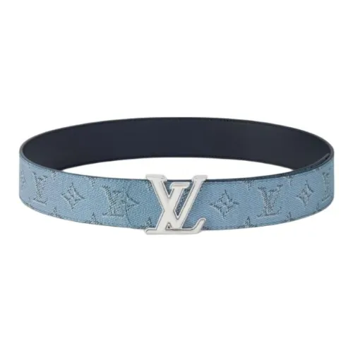 LOUIS VUITTON Leather, Coated Canvas Leather Belts Men's Blue Width 4CM