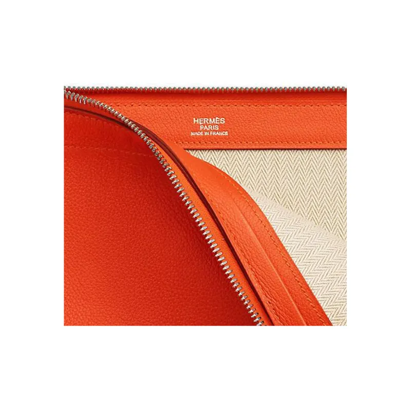 HERMES Zip Tablet Evercolor Calfskin Clutch Women's 9 JFeu Flame Orange-4