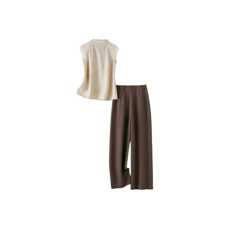 IHIMI Casual Suits Women's Ancient Apricot Top+Umber Bottom-2
