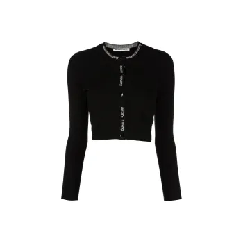 Alexander Wang Logo Tape Cropped Cardigan Black/White