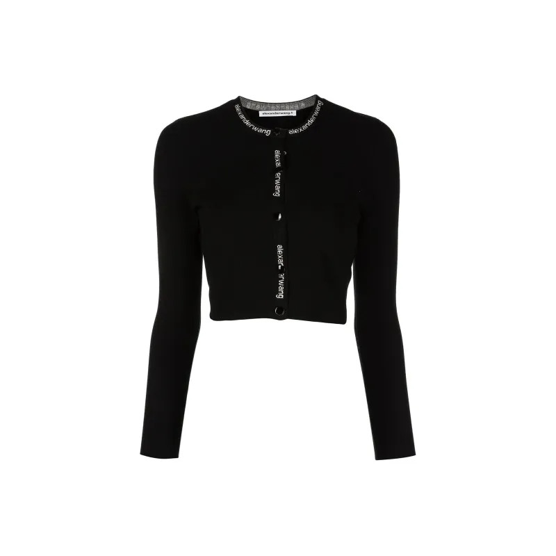 Alexander Wang Logo Tape Cropped Cardigan Black/White-0