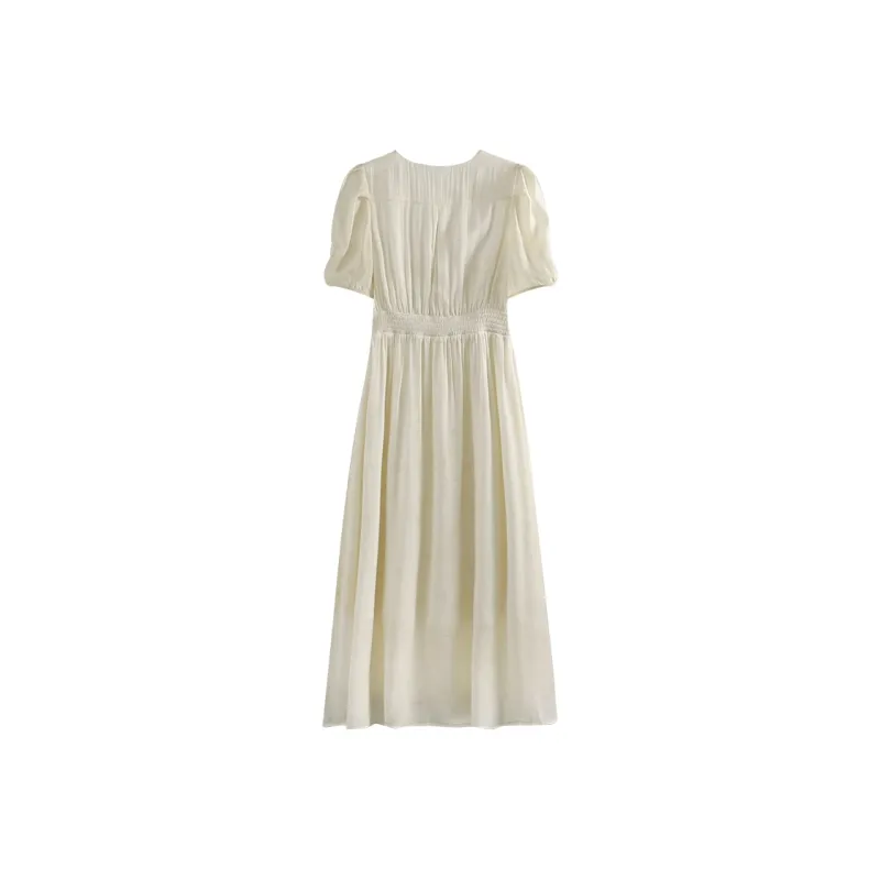 She Enjoys Short Sleeved Dress Women's Milk White-1