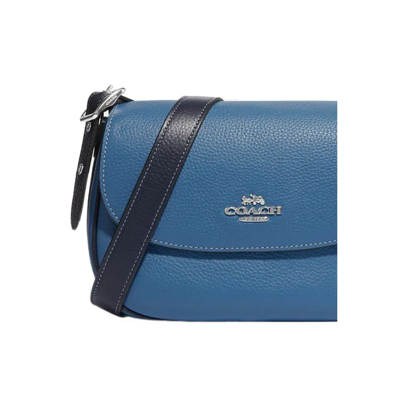 COACH Macie Pebbled Leather Saddle Bag, Shoulder Bag, Crossbody Bag Medium Size Women's Sky Blue-3